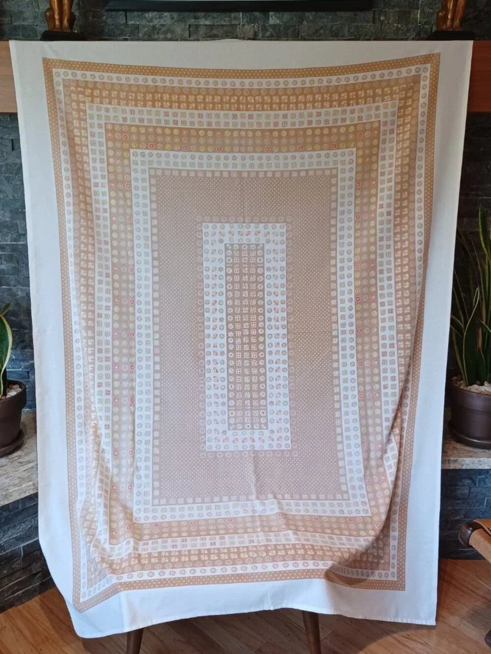 Vintage Stevens 1978 Sweet Floral Tablecloth (Wht yel red tan) 48
